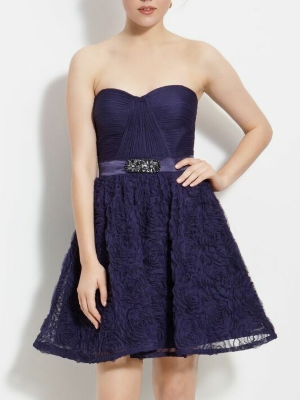 Adrianna Papell Strapless Navy Rosette Cocktail Dress NWOT